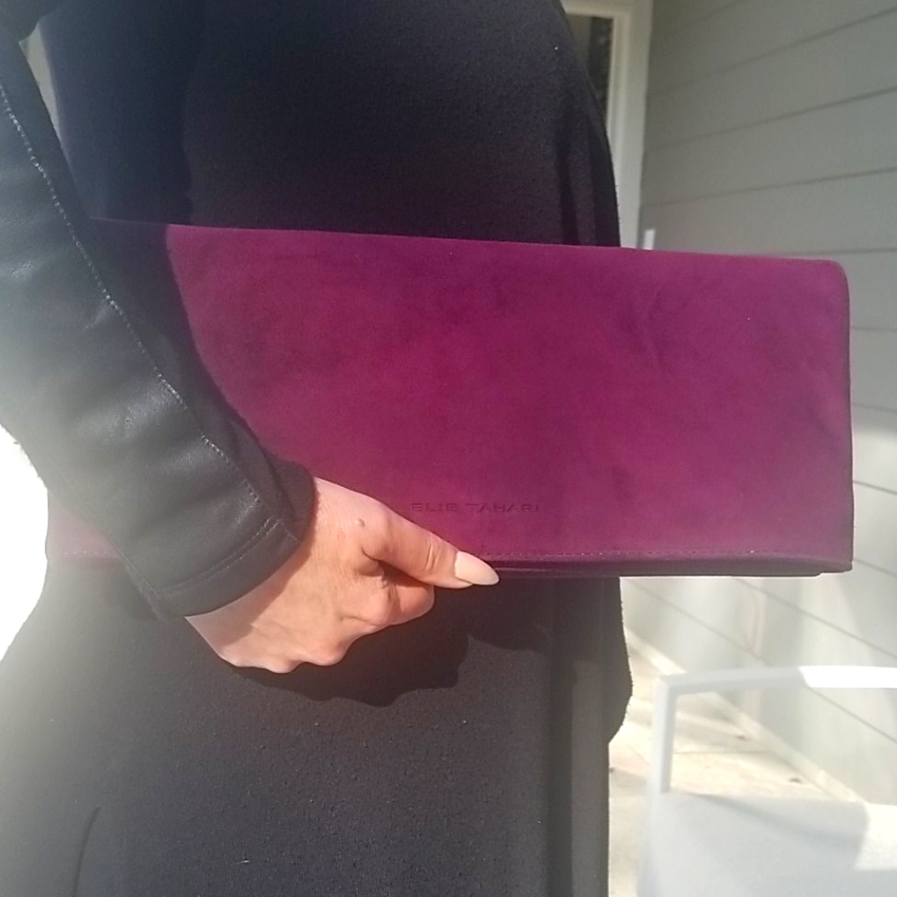 Elie Tahari Savannah Purple Suede Fold-Over Clutch